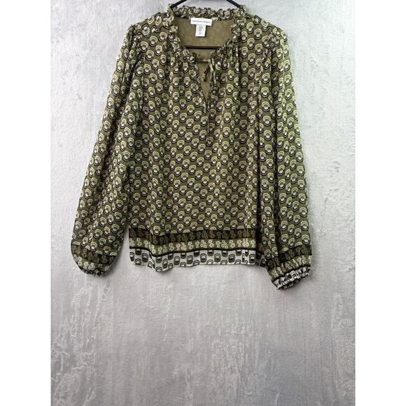 Cupcakes & Cashmere Peasant Blouse – Olive Geometric Print – Size M - Picture 5 of 5